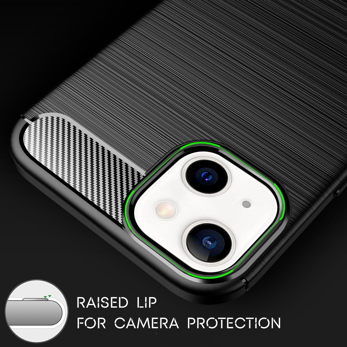 NALIA Carbon Look Case für iPhone 13 Mini, Schwarz Silikon Cover Case TPU Bumper