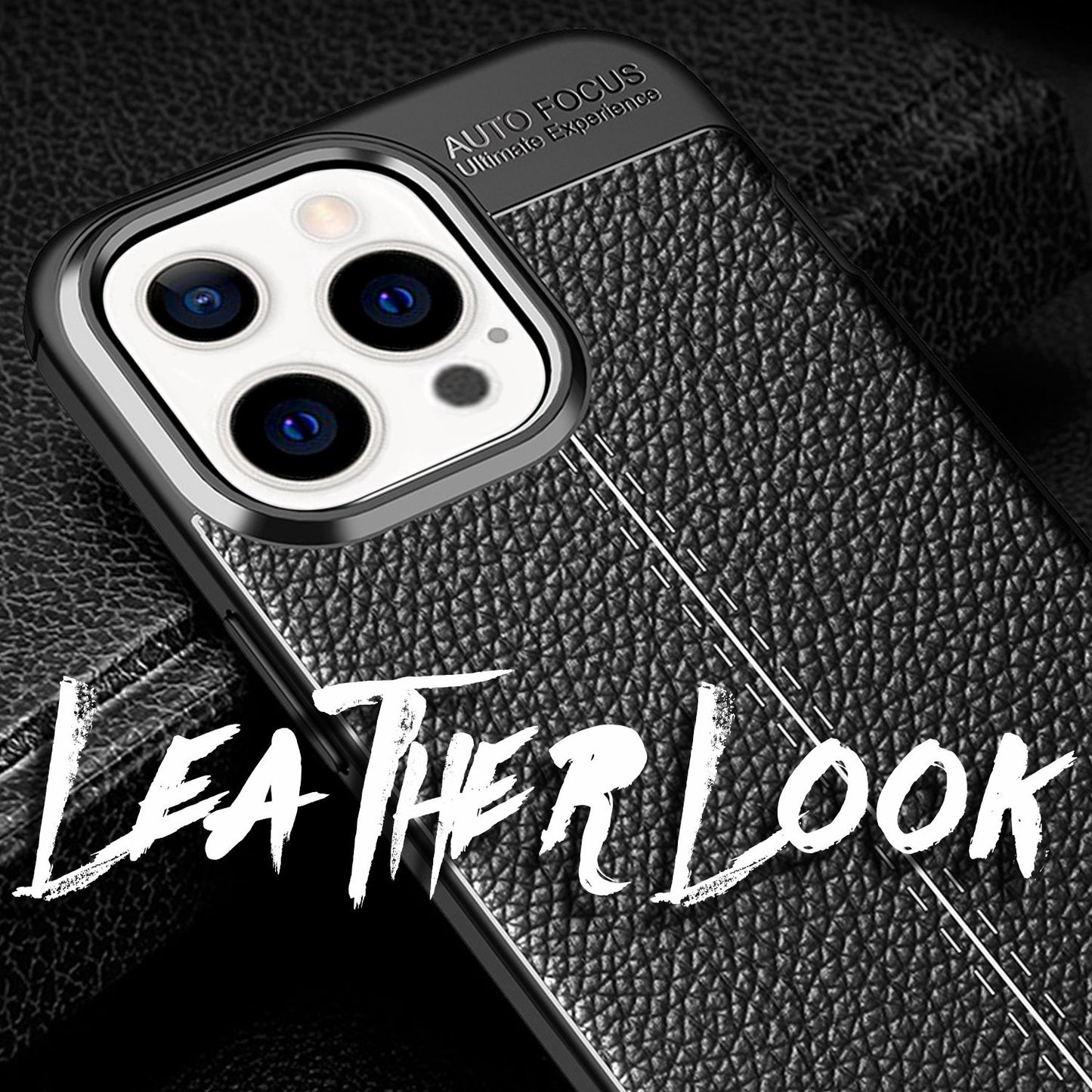 NALIA Leder Look Hülle für iPhone 13 Pro, Schwarze Silikonhülle Anti-Fingerabdruck Rutschfest Kratzfest Stoßfest
