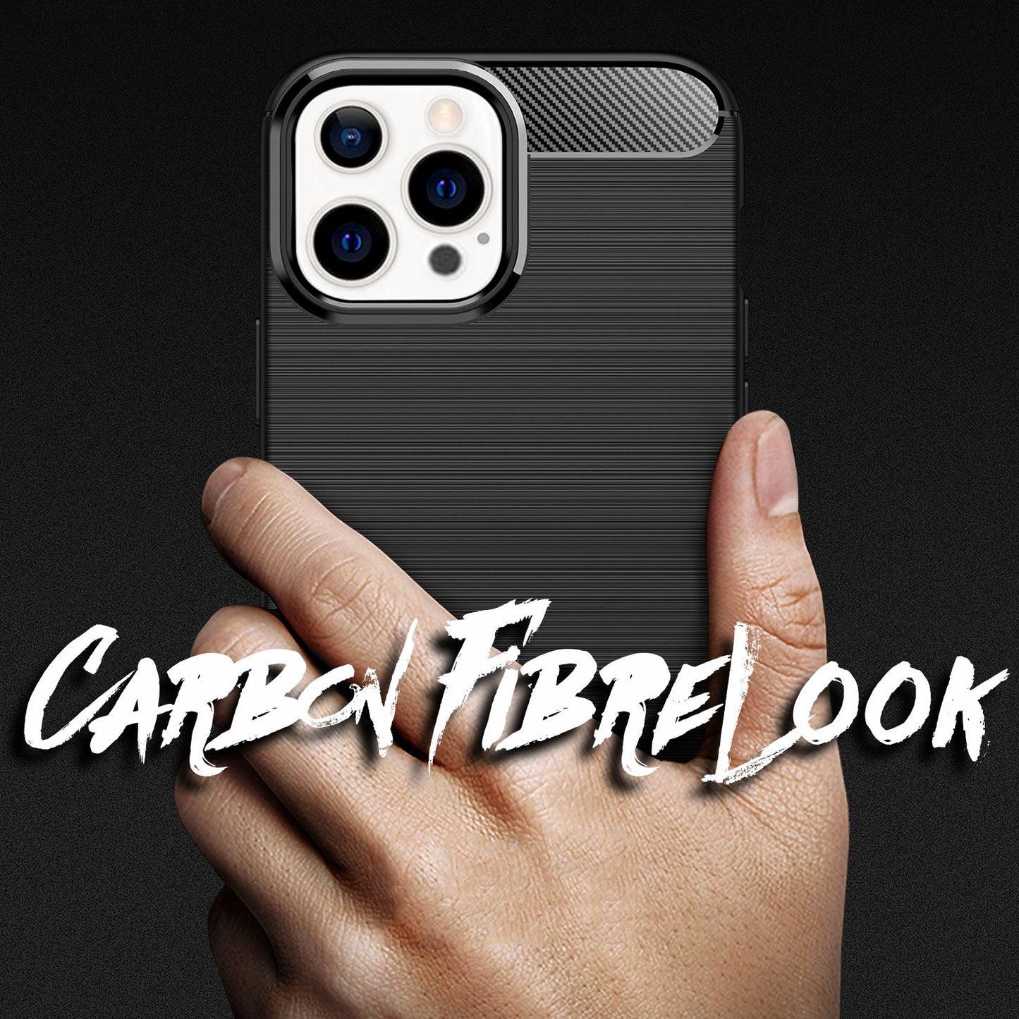 NALIA Carbon Look Case für iPhone 13 Pro, Schwarz Silikon Cover Case Bumper Etui