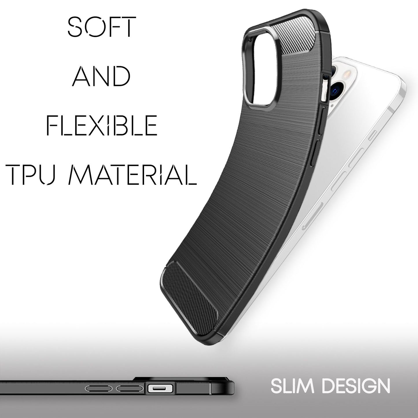 NALIA Carbon Look Case für iPhone 13 Pro, Schwarz Silikon Cover Case Bumper Etui