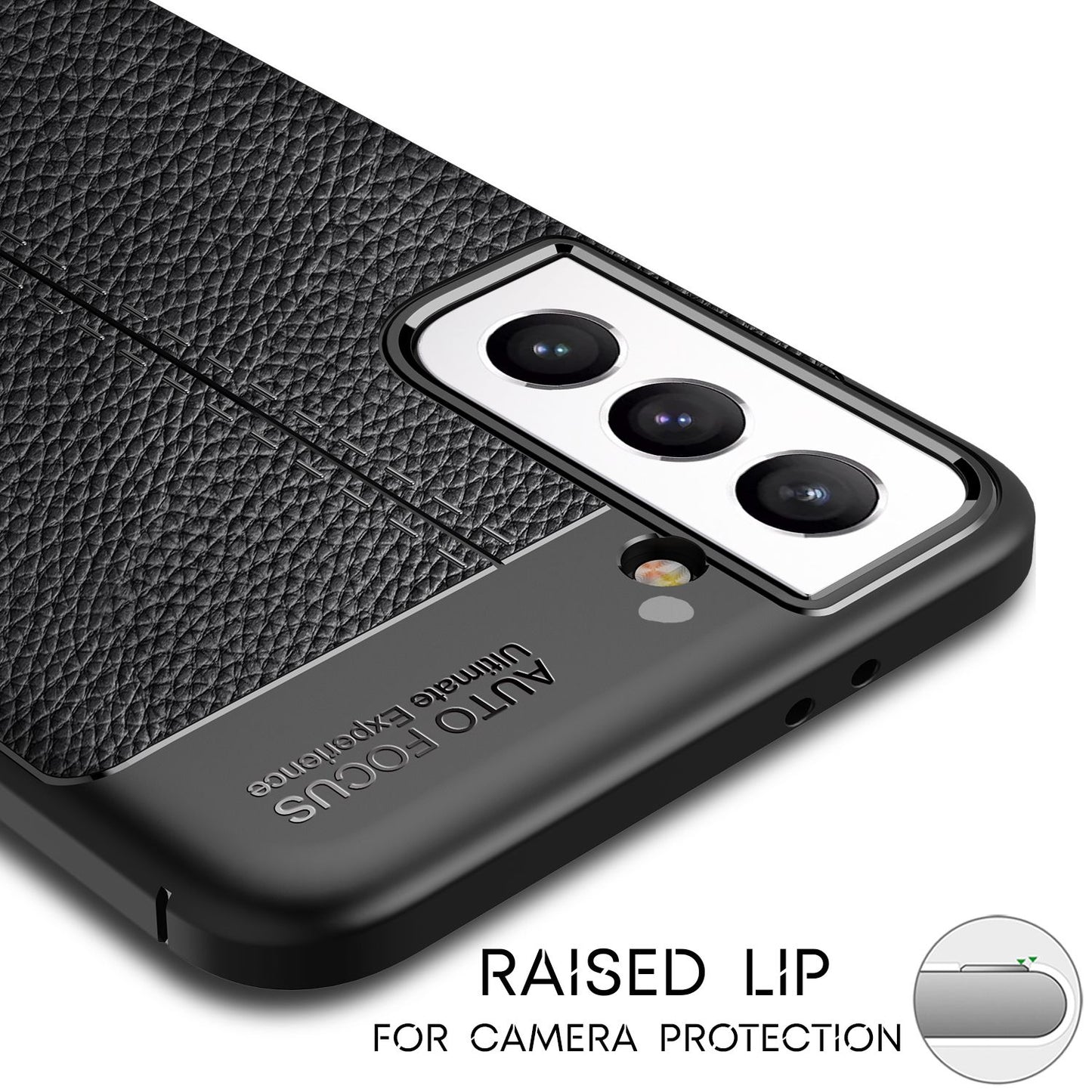 NALIA Leder Look Case für Samsung Galaxy S21 FE, Schwarze Silikonhülle Anti-Fingerabdruck Rutschfest Kratzfest