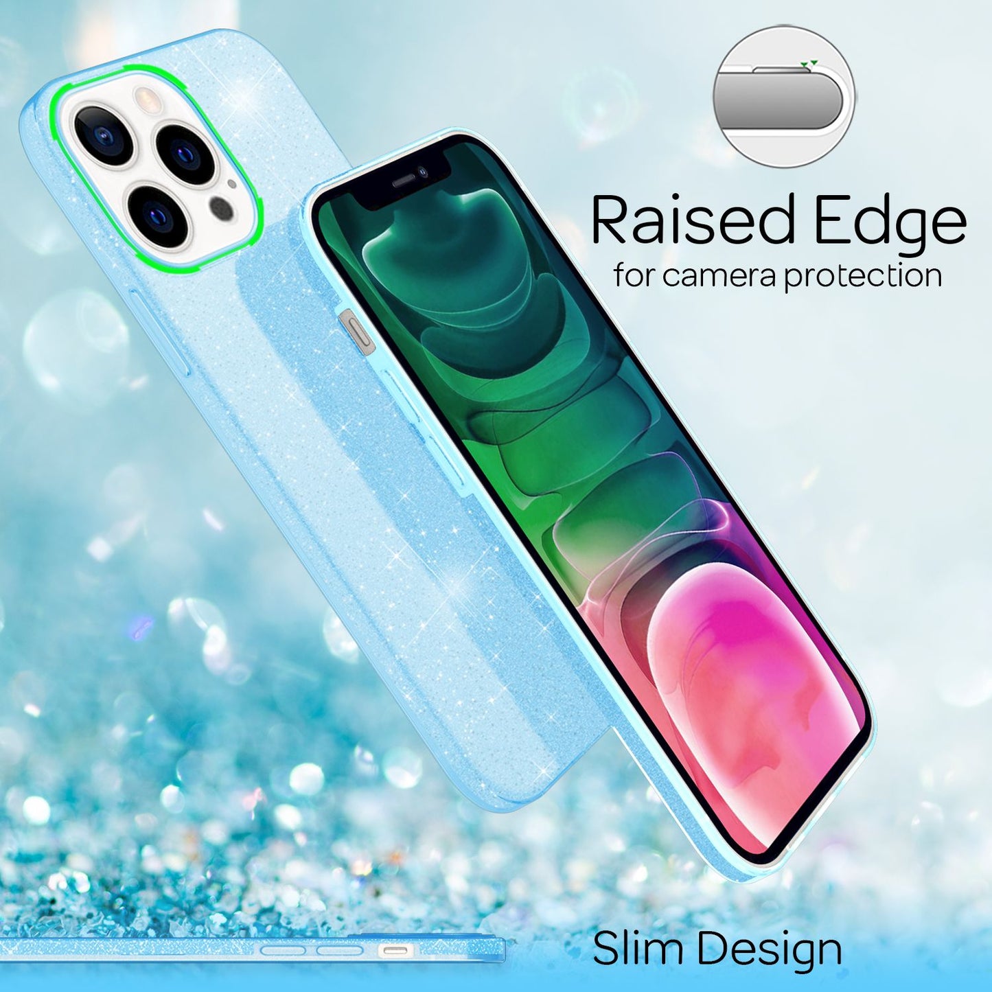 NALIA Robuste Glitzerhülle für iPhone 13 Pro, Stoßfeste Glänzende Glitzer Hybrid Schutzhülle Verstärkte Silikonhülle