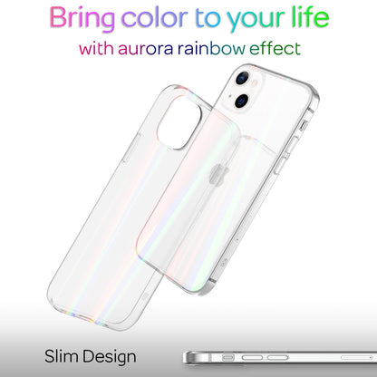 NALIA Klares Hartglas Case für iPhone 13 Mini, Transparent Regenbogen Effekt Anti-Gelb Kratzfest Tempered Glass & Silikon Bumper
