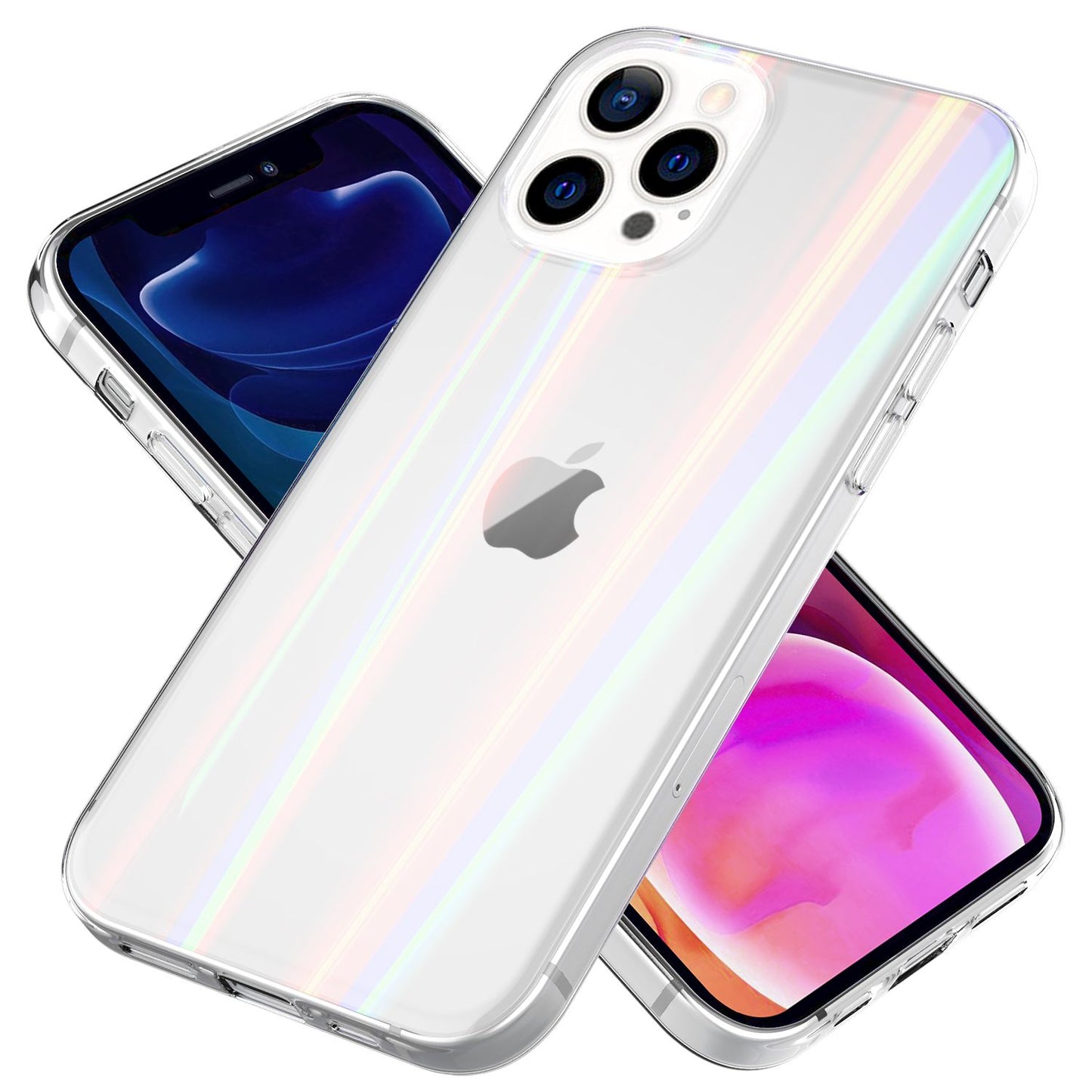 NALIA Klares Hartglas Case für iPhone 13 Pro Max, Transparent Regenbogen Effekt Anti-Gelb Kratzfest Tempered Glass & Silikon Bumper