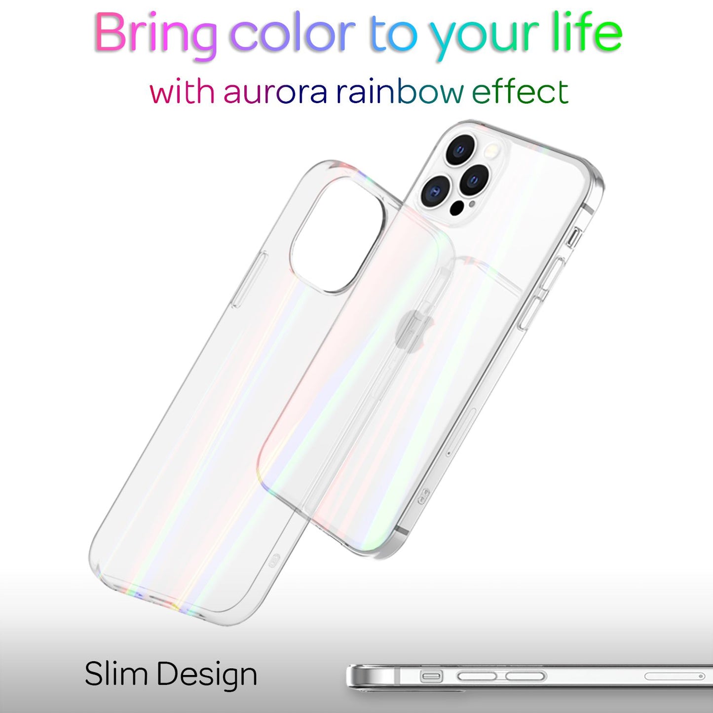 NALIA Klares Hartglas Case für iPhone 13 Pro Max, Transparent Regenbogen Effekt Anti-Gelb Kratzfest Tempered Glass & Silikon Bumper