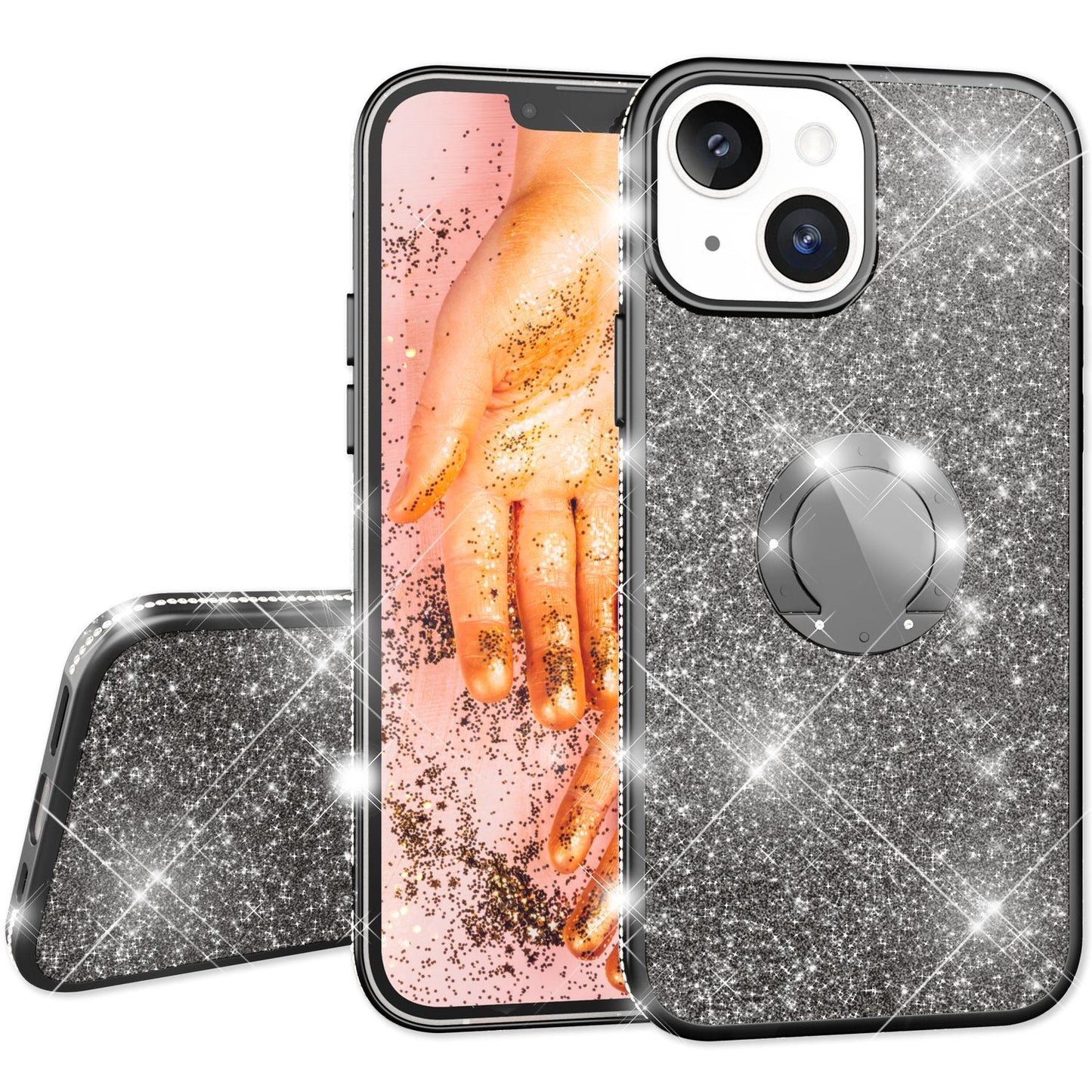 NALIA Glitzer Ringhülle für iPhone 13 Mini, Silikon Handyhülle Glitter Cover Bling Case Schutzhülle mit Ring