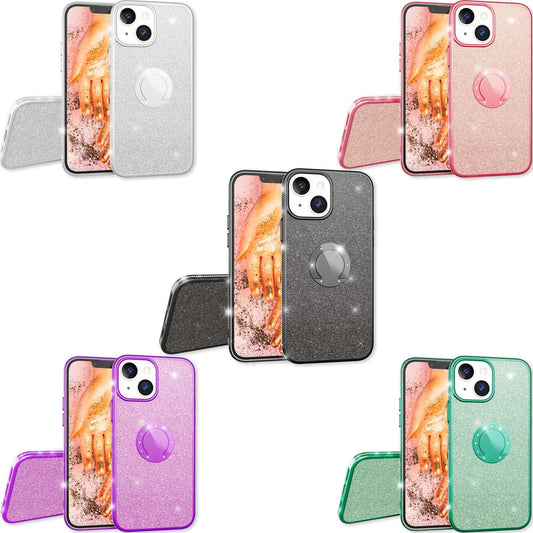 NALIA Glitzer Ringhülle für iPhone 13 Mini, Silikon Handyhülle Glitter Cover Bling Case Schutzhülle mit Ring