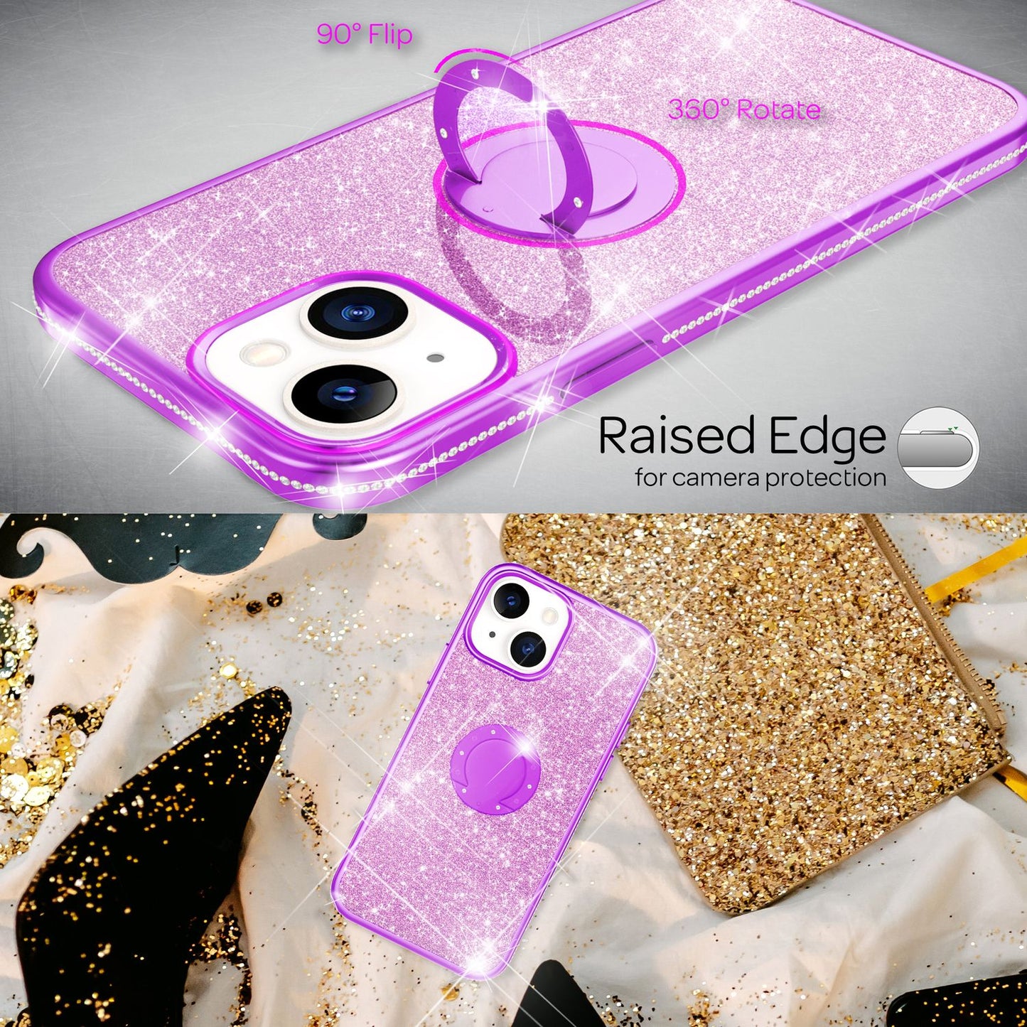 NALIA Glitzer Ringhülle für iPhone 13, Silikon Handyhülle Stoßfest Glitter Cover Bling Case Schutzhülle mit Ring