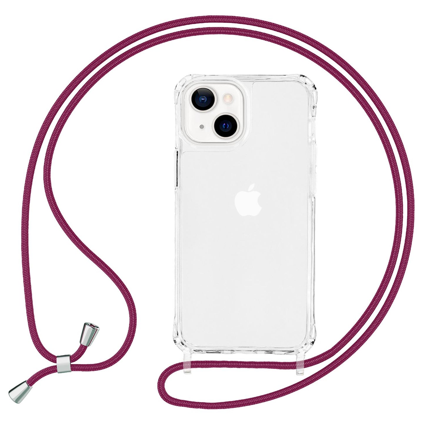 NALIA Klares Hybrid Case mit Kette für iPhone 13 Mini, Transparent Anti-Gelb Robust Verstärkte Ecken Hardcase & Silikon Rahmen, Stoßfeste Schutzhülle & Handy-Schnur