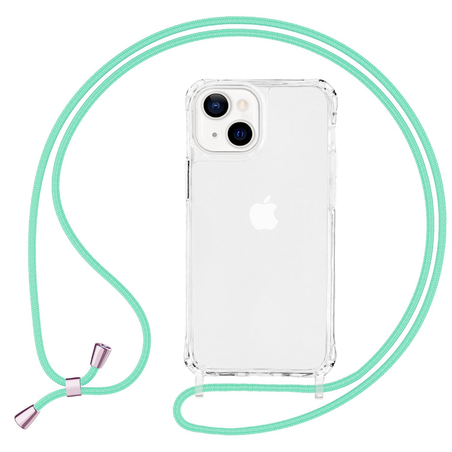 NALIA Klares Hybrid Case mit Kette für iPhone 13, Transparent Anti-Gelb Robust Verstärkte Ecken Hardcase & Silikon Rahmen, Stoßfeste Schutzhülle & Handy-Schnur Cover