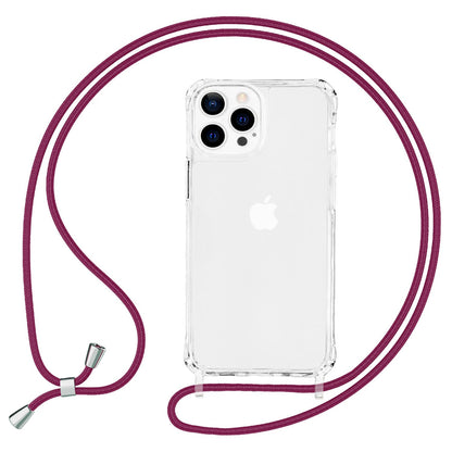 NALIA Klares Hybrid Case mit Kette für iPhone 13 Pro Max, Transparent Anti-Gelb Robust Verstärkte Ecken Hardcase & Silikon Rahmen, Stoßfeste Schutzhülle & Handy-Schnur
