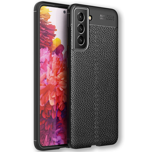 NALIA Leder Look Case für Samsung Galaxy S22, Schwarze Silikonhülle Anti-Fingerabdruck Rutschfest Kratzfest Stoßfest, Handyhülle Schutzhülle