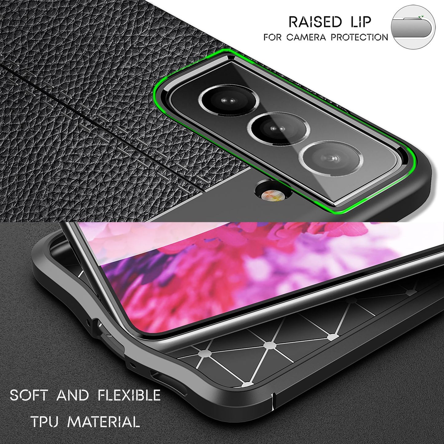 NALIA Leder Look Case für Samsung Galaxy S22 Plus, Schwarze Silikonhülle Anti-Fingerabdruck Rutschfest Kratzfest Stoßfest, Handyhülle Schutzhülle