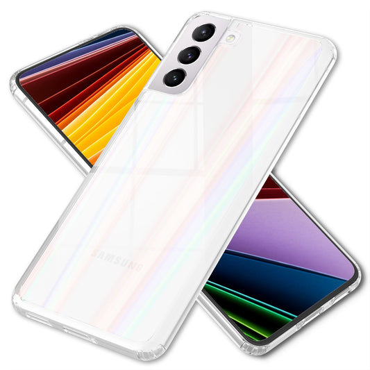 NALIA Klares Hartglas Case für Samsung Galaxy S22, Regenbogen Effekt Transparent Anti-Gelb Kratzfest Tempered Glass & Silikon Bumper, Handyhülle Schutzhülle