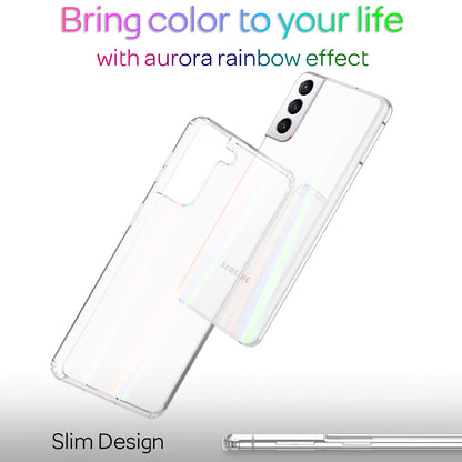 NALIA Klares Hartglas Case für Samsung Galaxy S22 Plus, Regenbogen Effekt Transparent Anti-Gelb Tempered Glass & Silikon Bumper, Handyhülle Schutzhülle