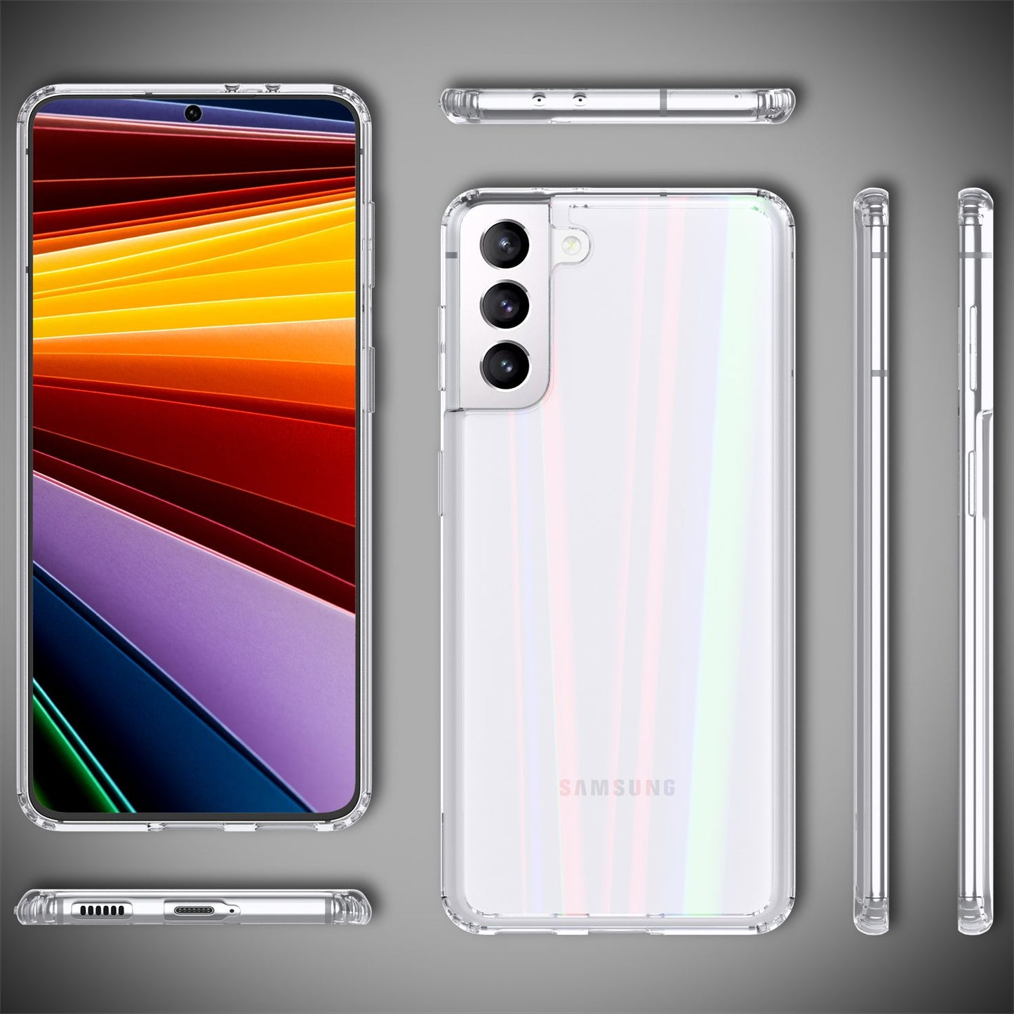 NALIA Klares Hartglas Case für Samsung Galaxy S22 Plus, Regenbogen Effekt Transparent Anti-Gelb Tempered Glass & Silikon Bumper, Handyhülle Schutzhülle
