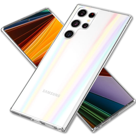 NALIA Klares Hartglas Case für Samsung Galaxy S22 Ultra, Regenbogen Effekt Transparent Anti-Gelb Tempered Glass & Silikon, Handyhülle Schutzhülle