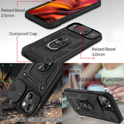 NALIA Military-Style Ringhülle für iPhone 13 Mini, Extrem Schützend mit Display-Rahmen & Kamera-Abdeckung, 360° Ring für Standfunktion & KFZ-Halterung