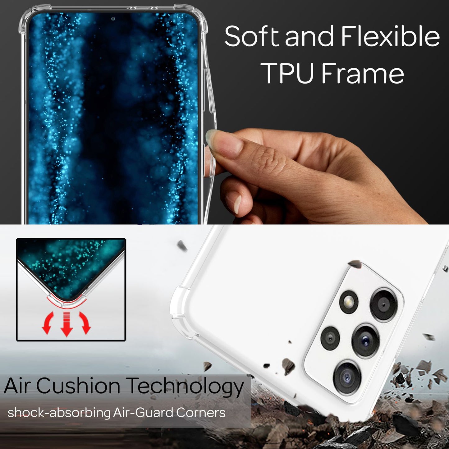 NALIA Handyhülle mit Kette für Samsung Galaxy A53, Transparente Schutzhülle & Handy-Schnur zum Umhängen, Robust Vergilbungsfrei Klar, Hardcase & Silikon Rahmen