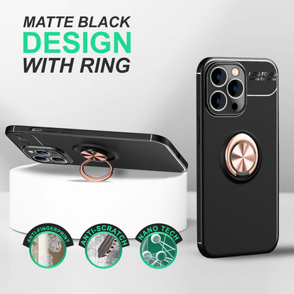 Hülle für iPhone 14 Pro Max - Matt Schwarze Ring Handyhülle Aufsteller Ständer