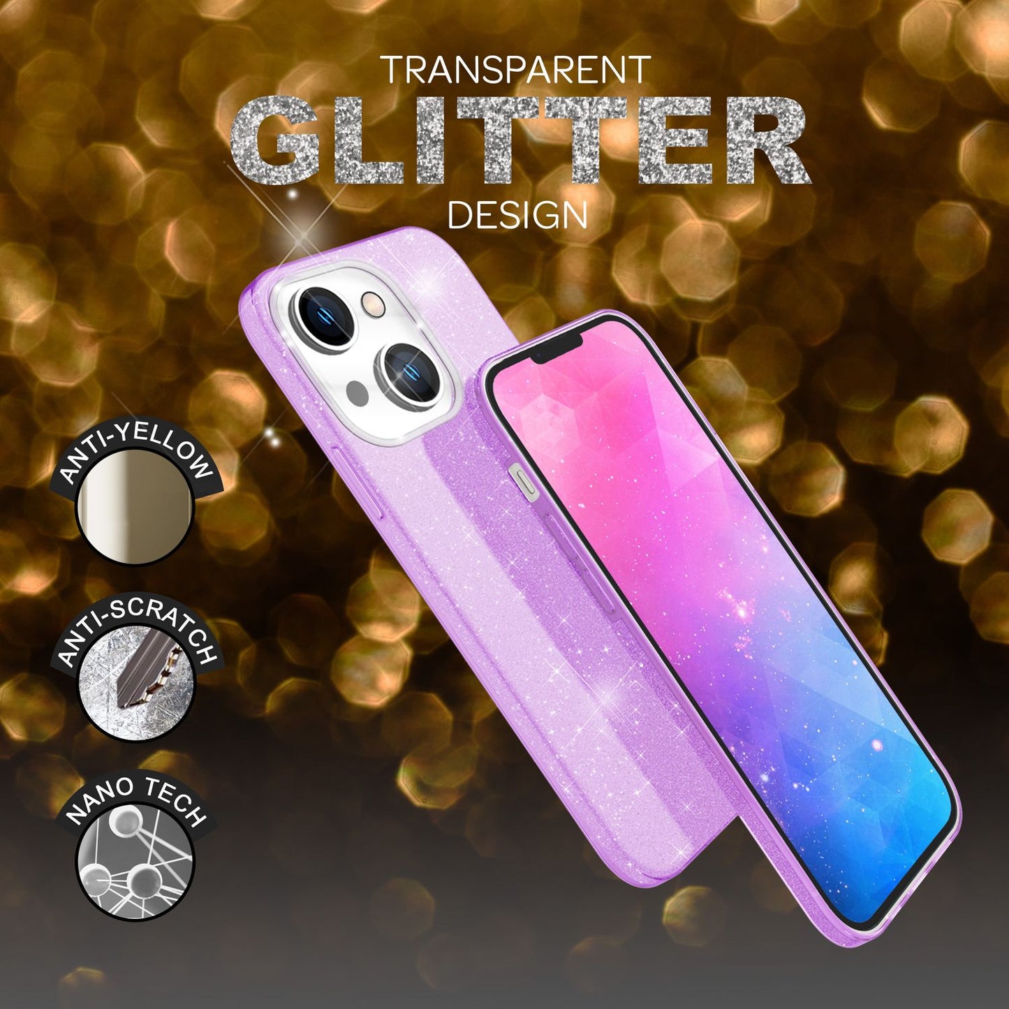 Hülle für iPhone 14 - Glitzer Cover Verstärkte Silikon Handyhülle Glitter Case