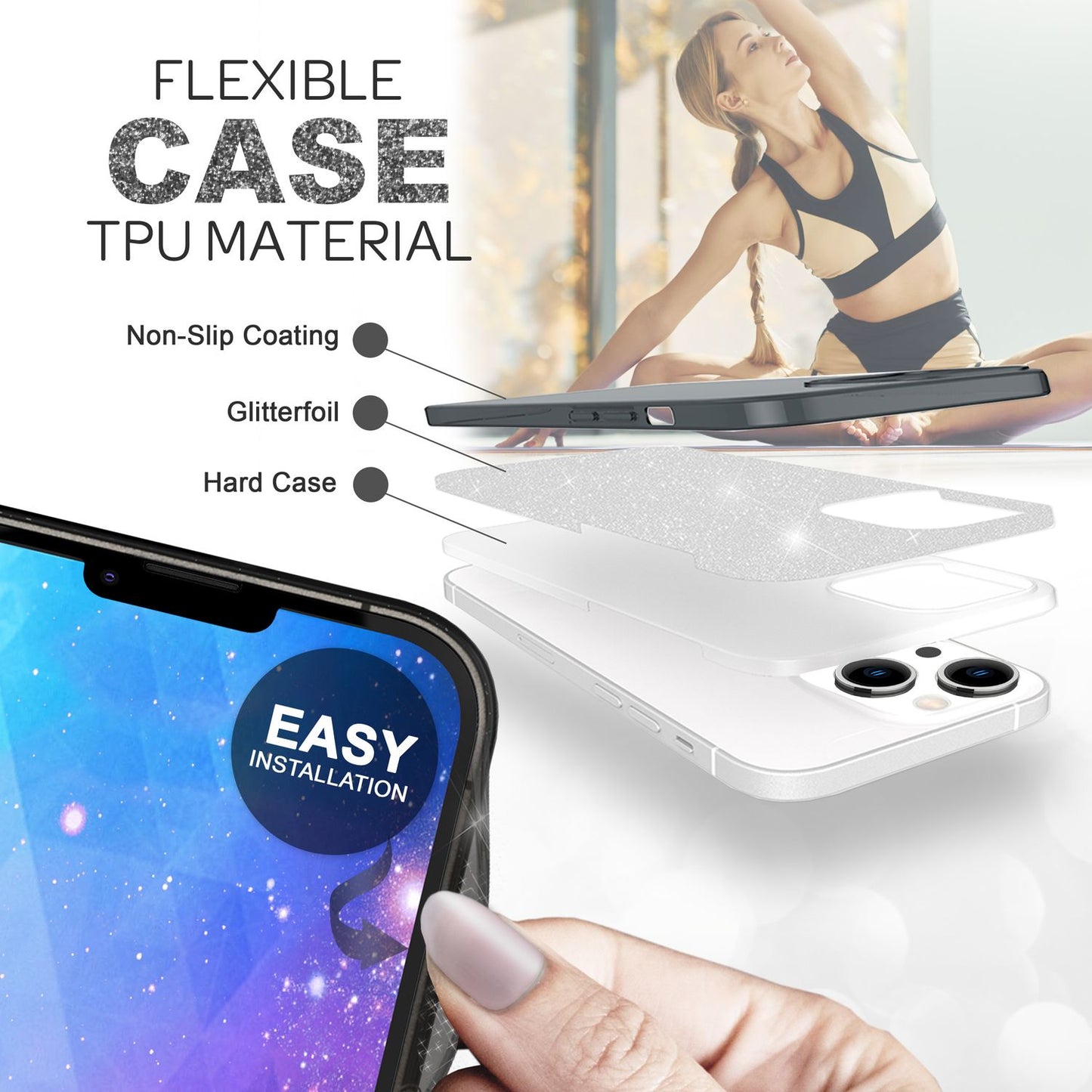 Hülle für iPhone 14 - Glitzer Cover Verstärkte Silikon Handyhülle Glitter Case