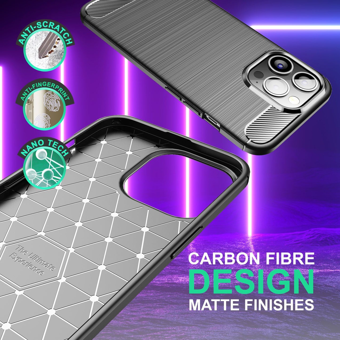 Hülle für iPhone 14 Pro - Carbon Look Matt Schwarz Rutschfest Silikon Handyhülle