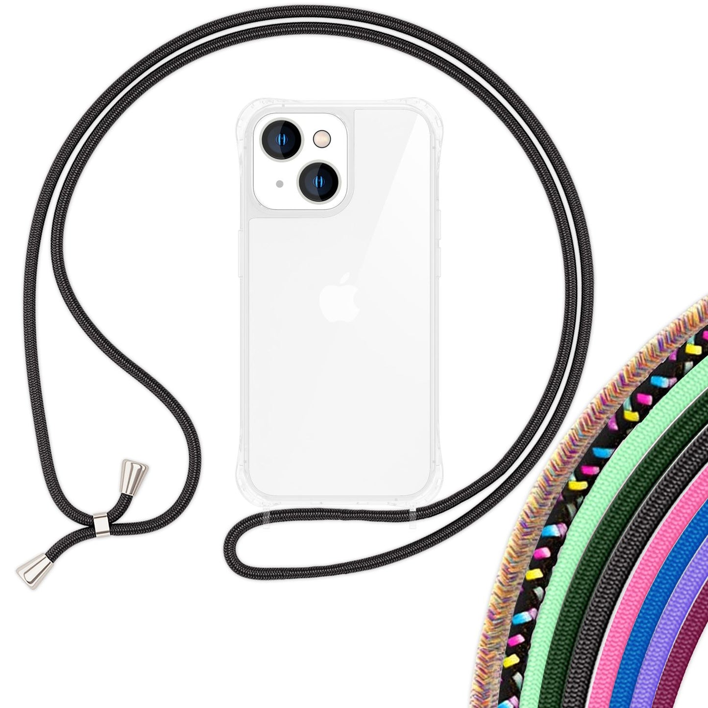 Hülle mit Kette für iPhone 14 - Klare Handyhülle mit Schnur Band zum Umhängen
