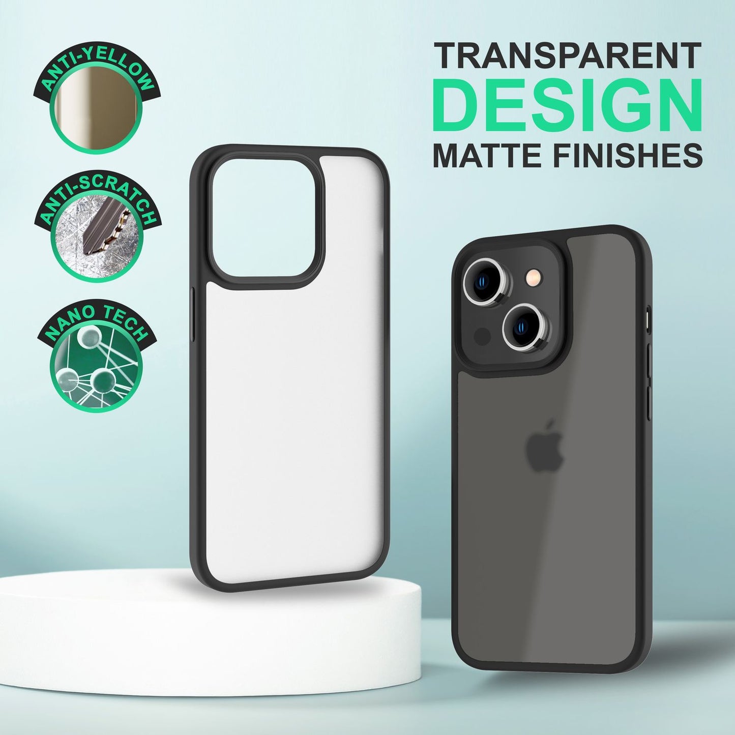 Hybrid Hülle für iPhone 14 - Matt Durchscheinend Hard Case Silikon Schutz Rahmen