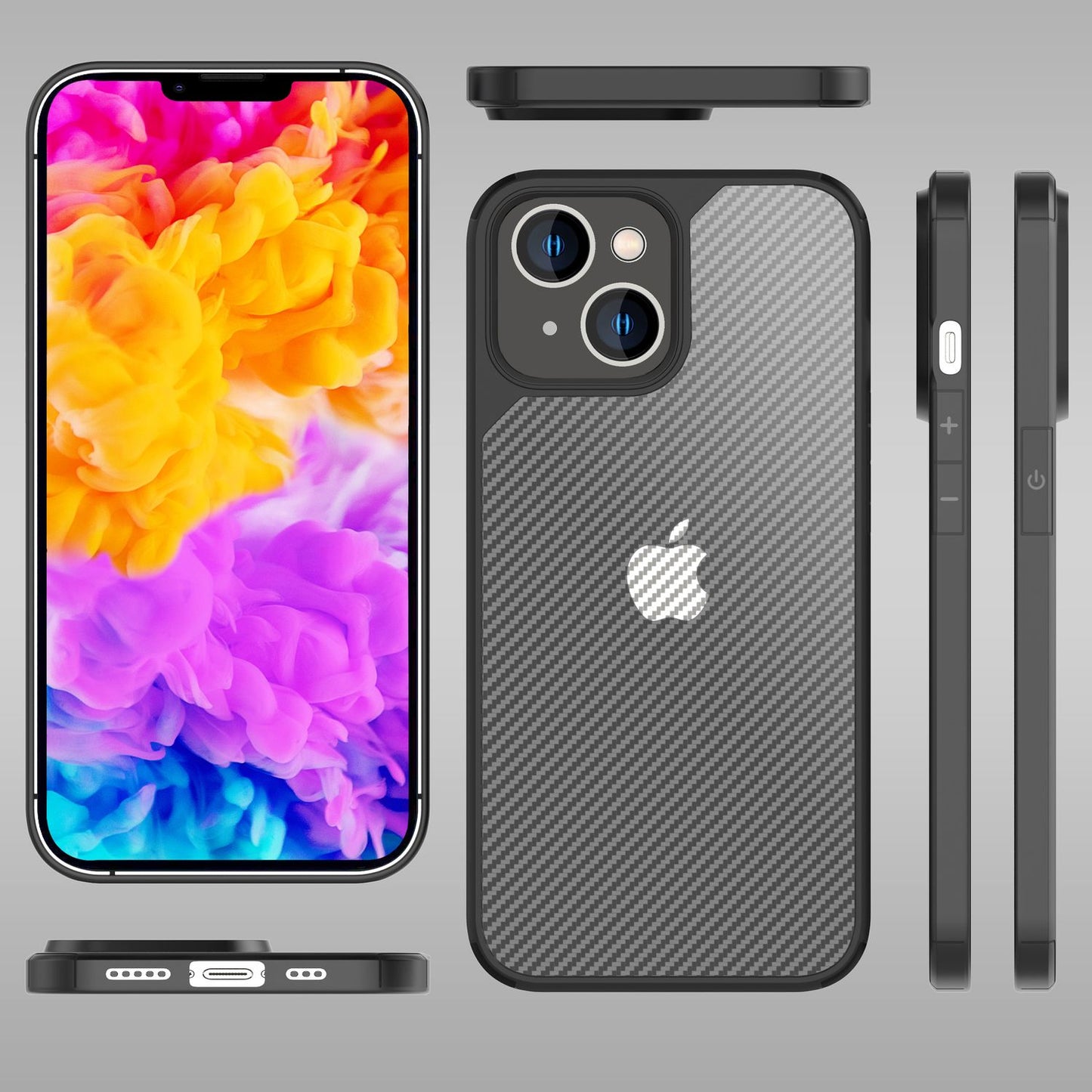 Hülle für iPhone 14 - Carbon Look Case Halb-Transparent Matt Anti-Fingerabdruck