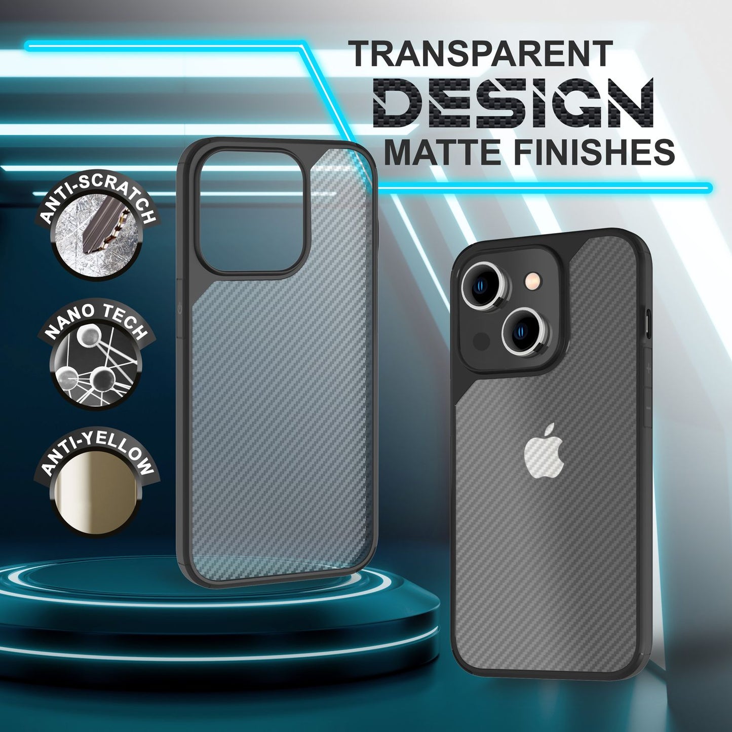 Für iPhone 14 Plus Hülle Carbon Look Case Durchscheinend Matt Schutz Handyhülle