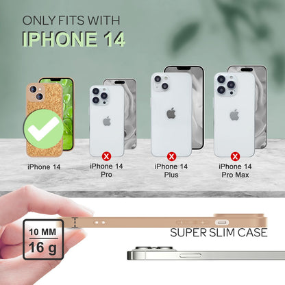 Hülle mit Natur Kork für iPhone 14, Schutzhülle TPU Handyhülle Cover Cork Case