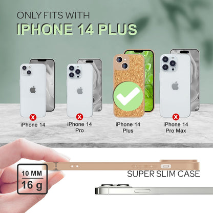 Hülle mit Natur Kork für iPhone 14 Plus, Schutzhülle TPU Handyhülle Cork Cover