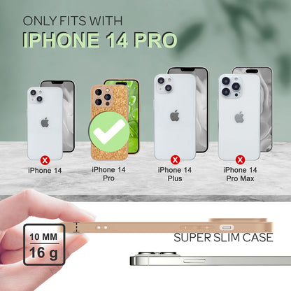 Hülle mit Natur Kork für iPhone 14 Pro, Schutzhülle TPU Handyhülle Cork Cover