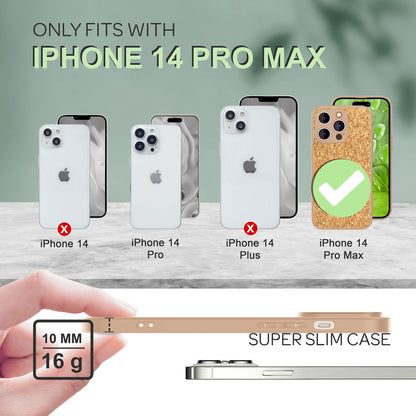 Hülle mit Natur Kork für iPhone 14 Pro Max, Schutzhülle TPU Handyhülle Cork Case