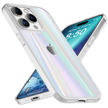 Glas Hülle für iPhone 14 Pro, Klar Regenbogen Effekt Bunt Schimmernd Schutz Case