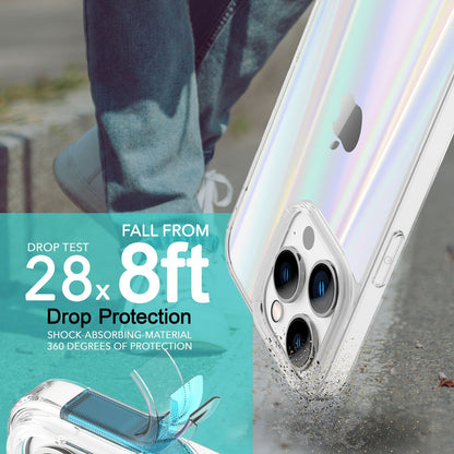 Glas Hülle für iPhone 14 Pro, Klar Regenbogen Effekt Bunt Schimmernd Schutz Case