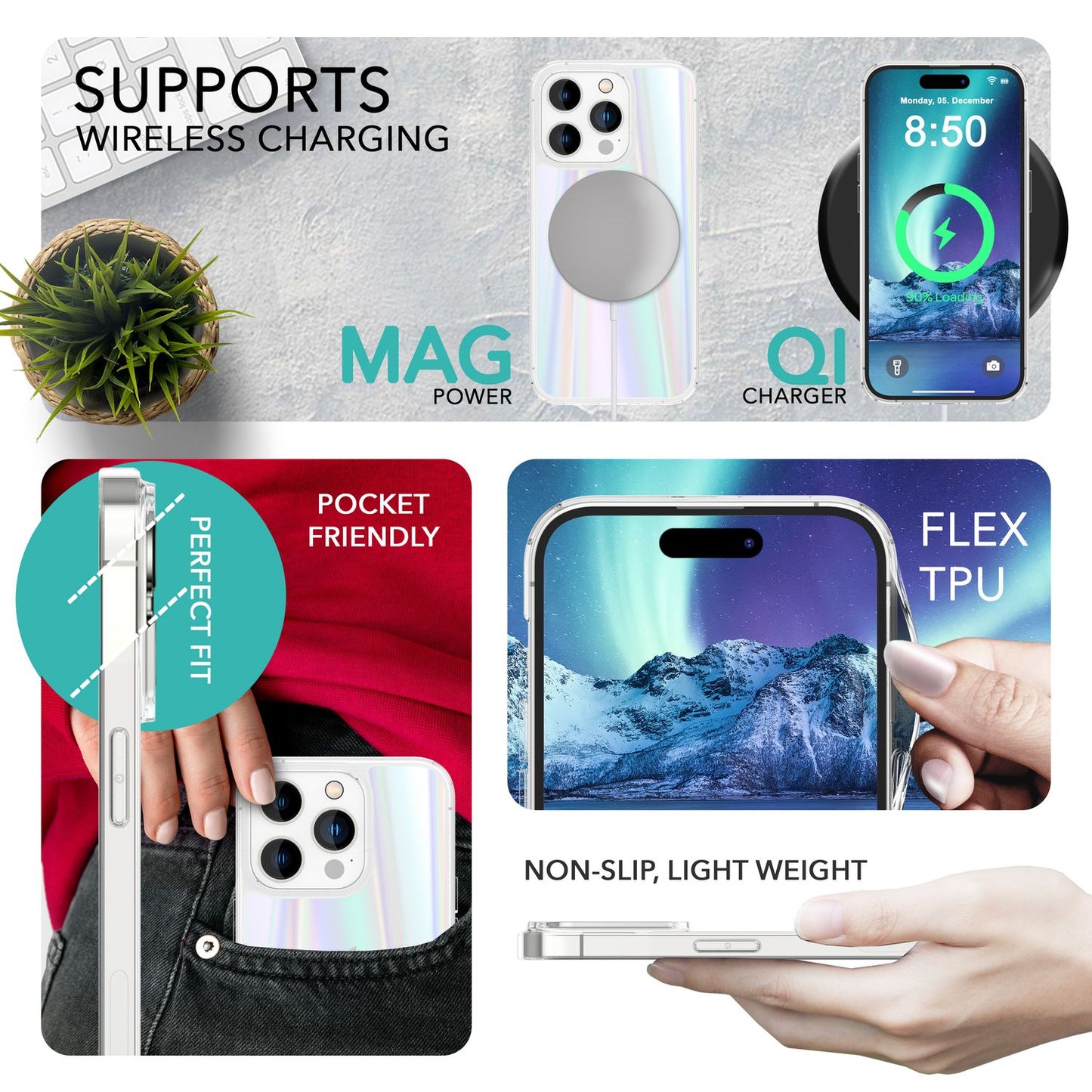 Glas Hülle für iPhone 14 Pro Max, Klar Regenbogen Effekt Schimmernd Schutz Case