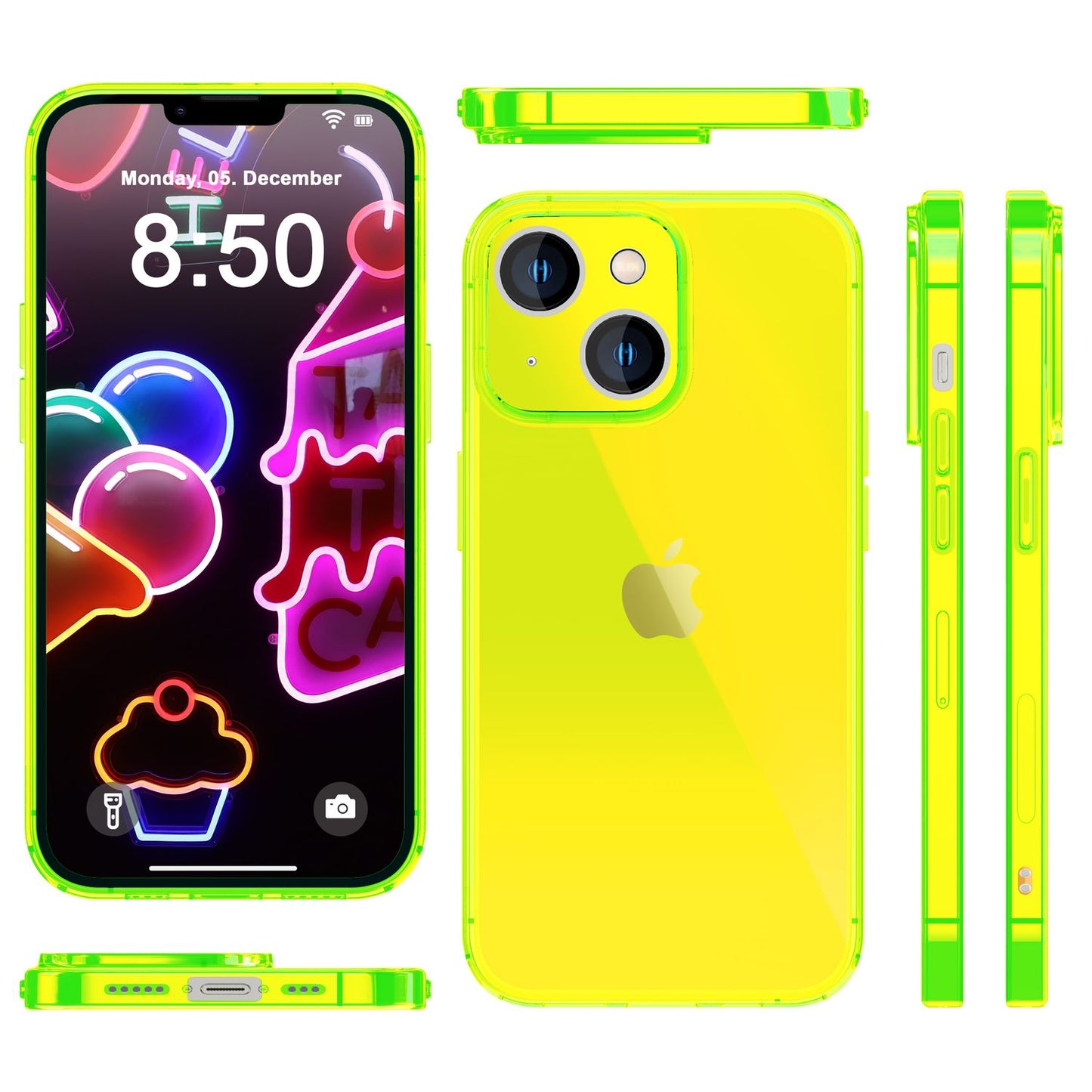 Neon Hülle für iPhone 14 Plus, Durchscheinend Bunt Handyhülle Schutzhülle Cover