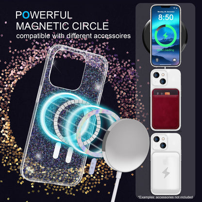 Glitzer-Hülle MagSafe und 2x Schutzglas für iPhone 14, Klar Display Folie Cover