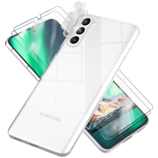 Klare Silikon Hülle für Samsung Galaxy S23, 2x Displayschutz Glas & Kameraschutz