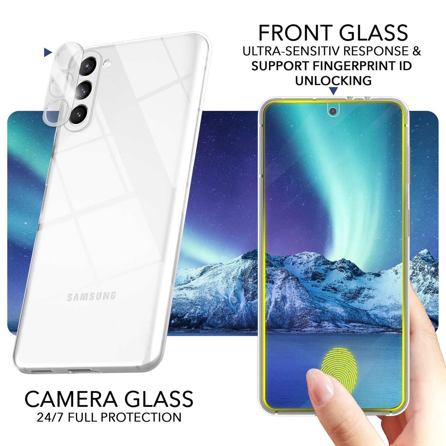 Klare Silikon Hülle für Samsung Galaxy S23, 2x Displayschutz Glas & Kameraschutz