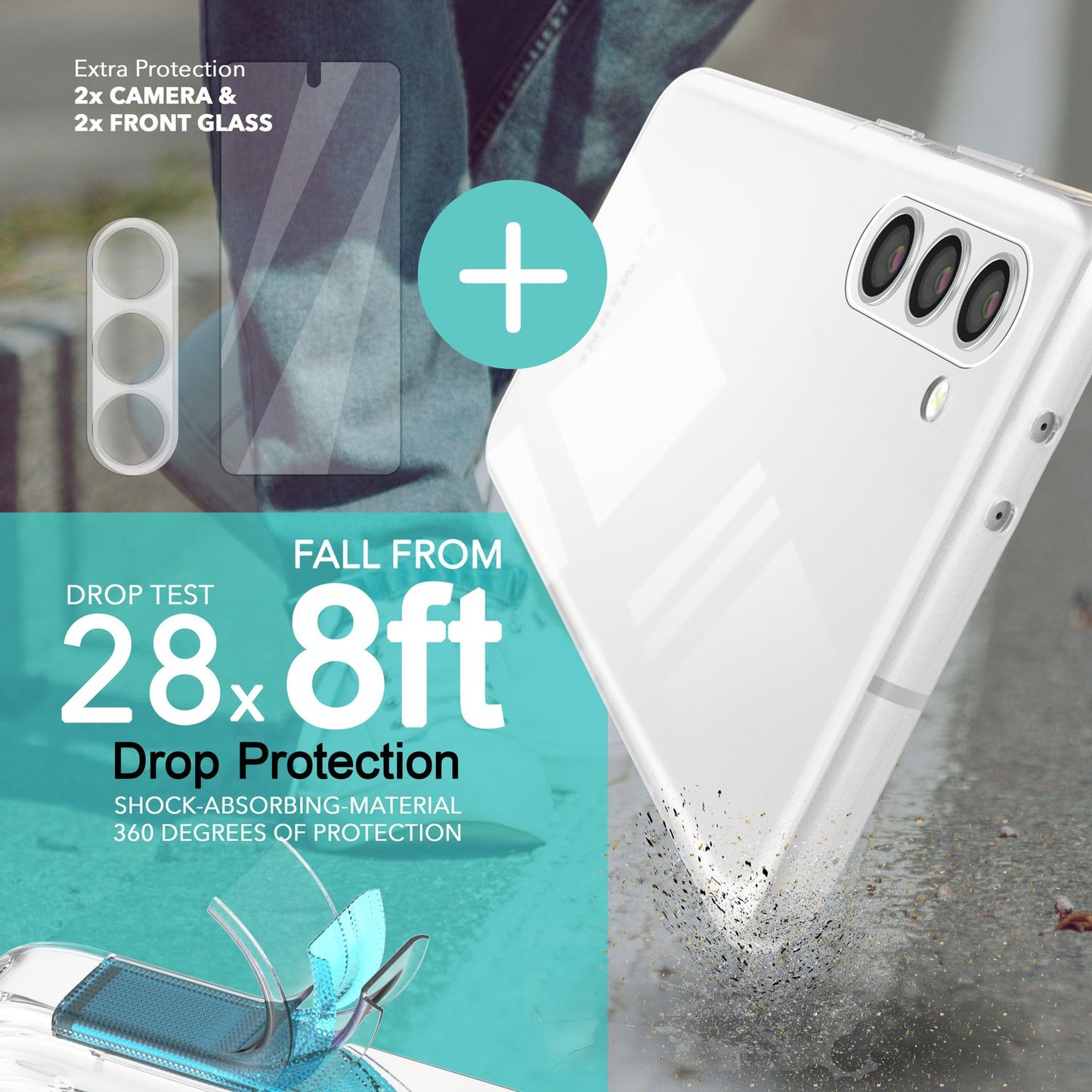 Klare Silikon Hülle für Samsung Galaxy S23 Plus, 2x Displayschutz & Kameraschutz