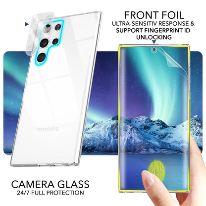 Klare Silikon Hülle für Samsung Galaxy S23 Ultra 2x Displayschutz & Kameraschutz