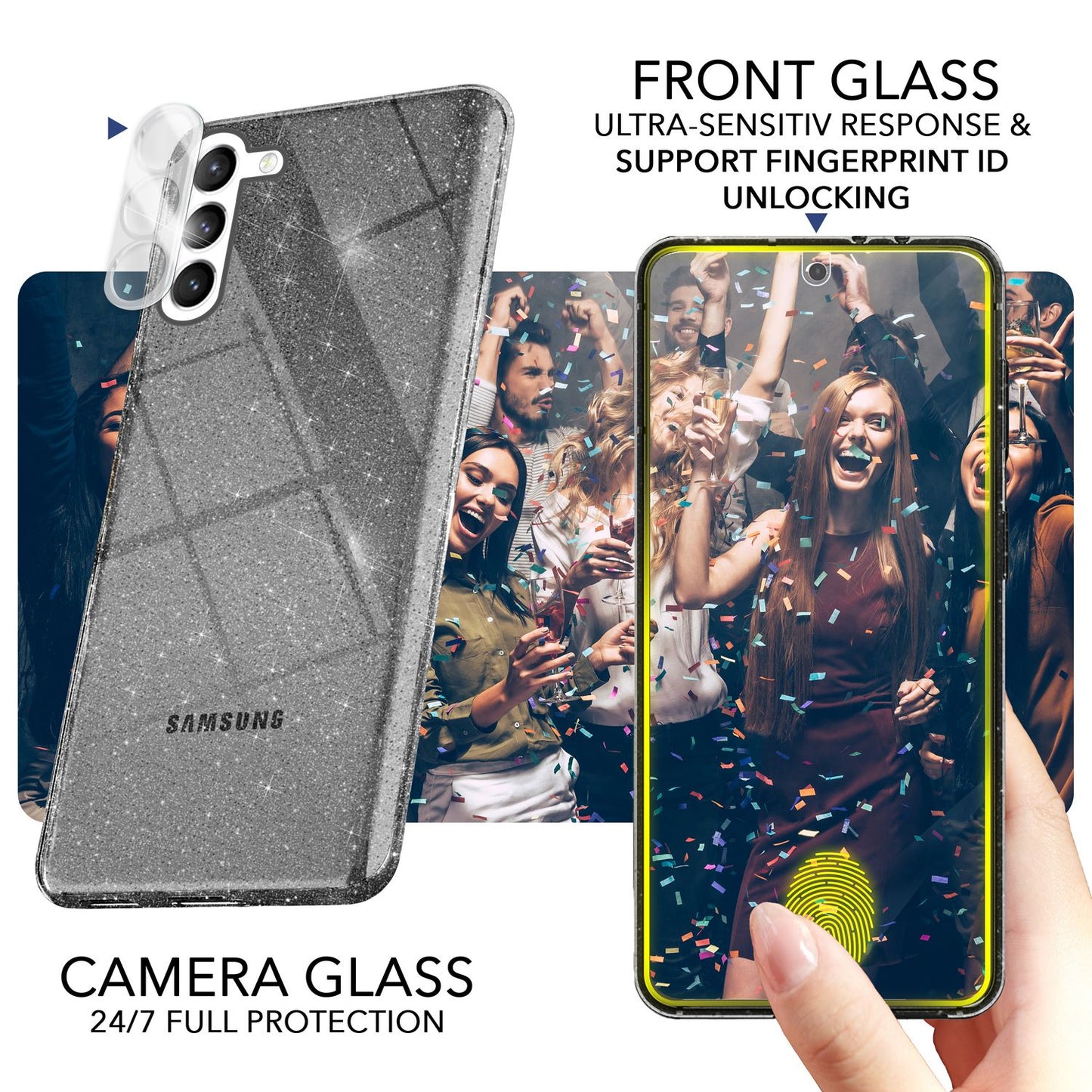 Glitzer Hülle für Samsung Galaxy S23, 2x Displayglas & Kameraschutz