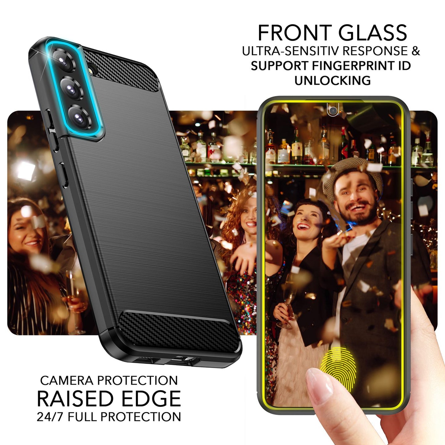 Carbon Look Hülle für Samsung Galaxy S23, 2x Displayschutz Glas, Matt Schwarz