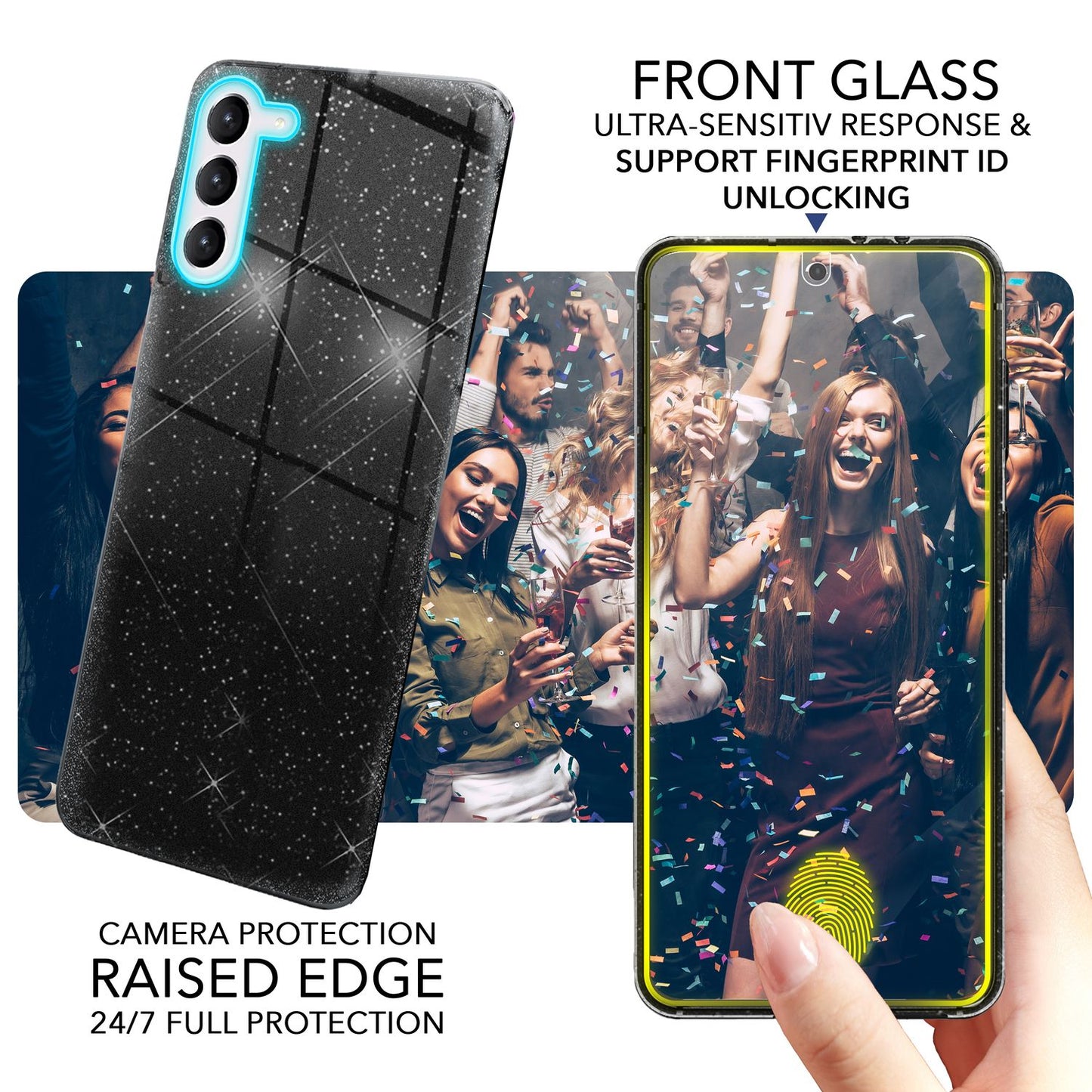 Glitzer Hybrid Hülle für Samsung Galaxy S23 Plus, 2x Displayschutz Glas