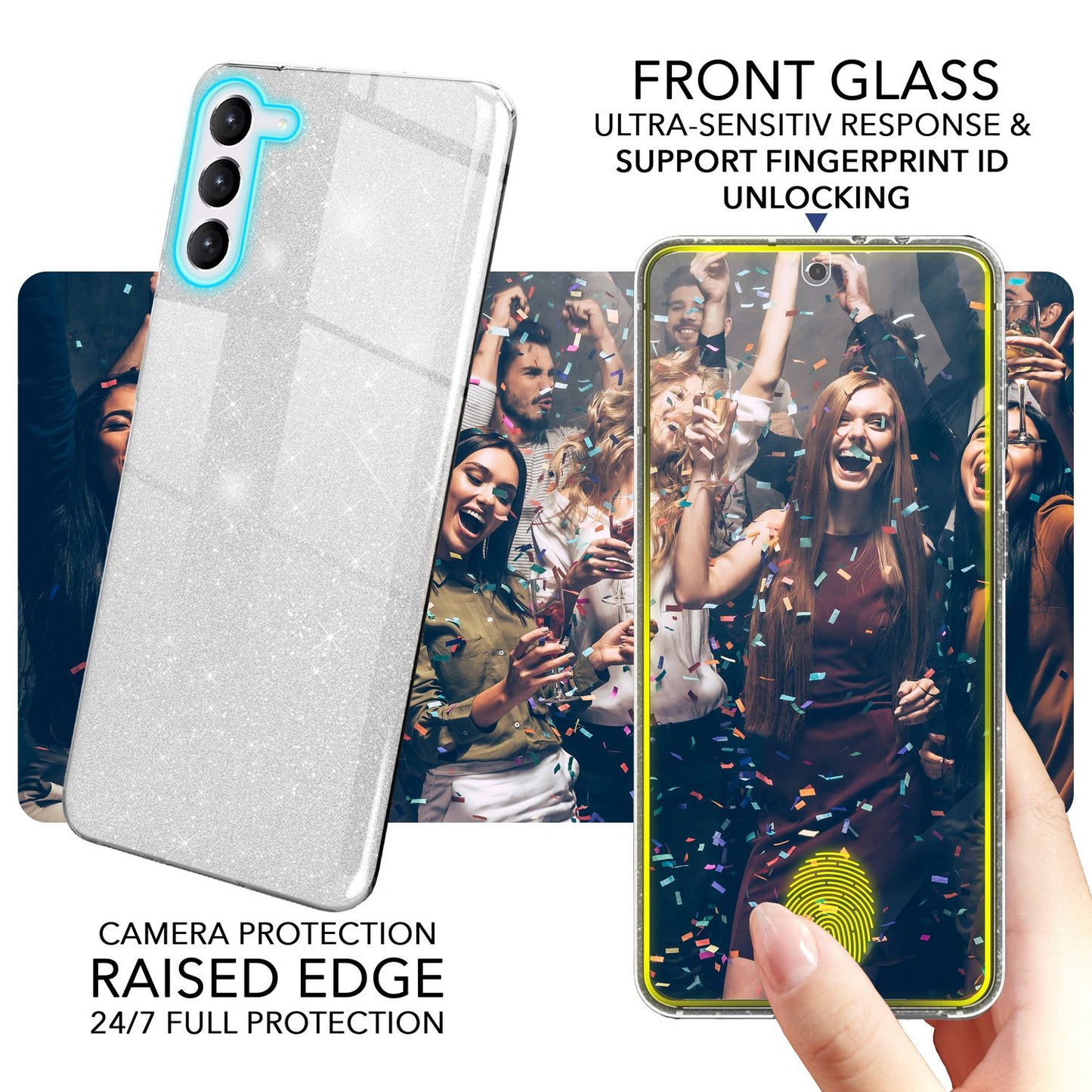 Glitzer Hybrid Hülle für Samsung Galaxy S23 Plus, 2x Displayschutz Glas