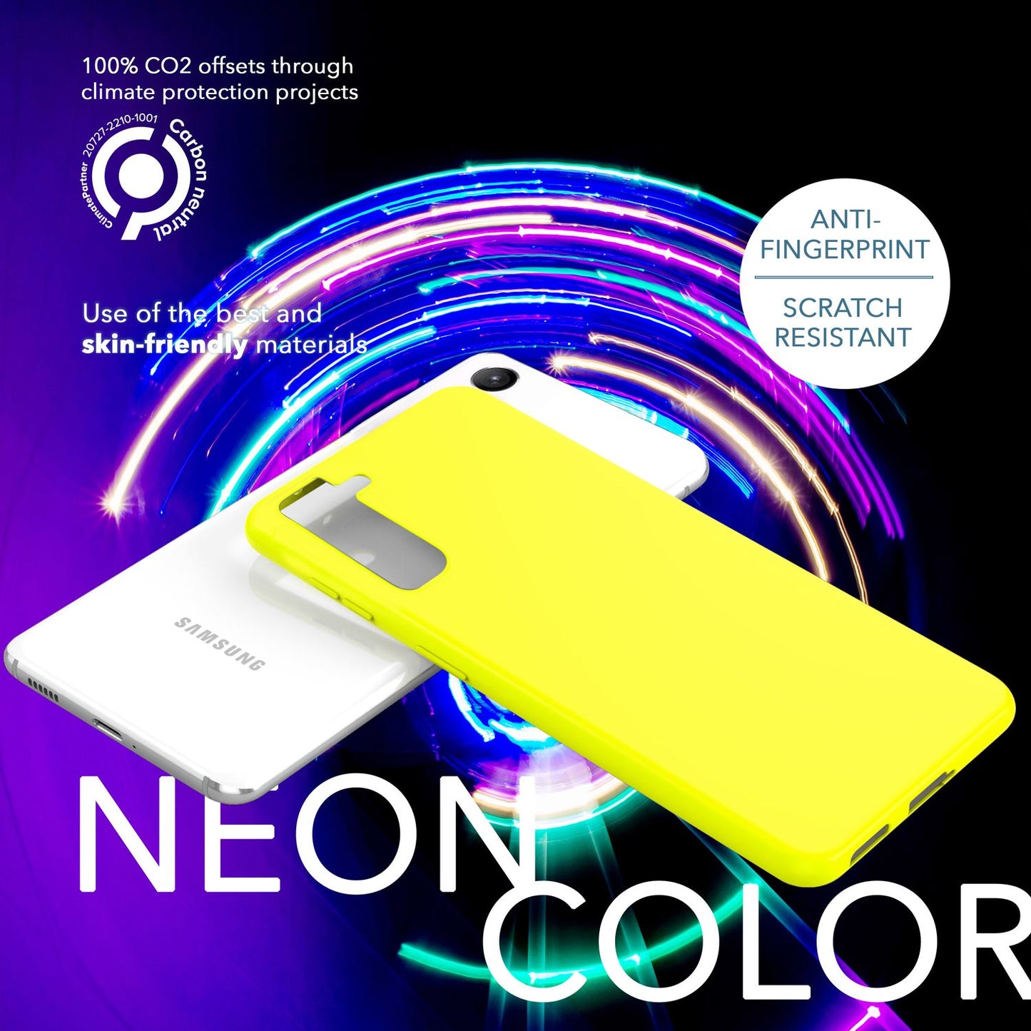 Neon Silikon Hülle für Samsung Galaxy S23, 2x Display- & Kameraschutz
