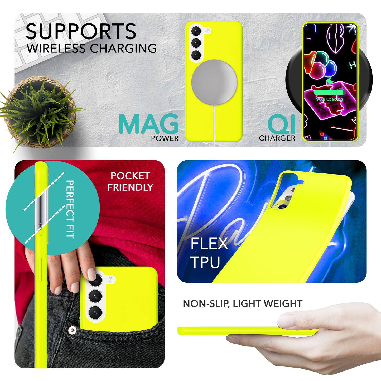 Neon Silikon Hülle für Samsung Galaxy S23 Plus, 2x Display/ Kameraschutz